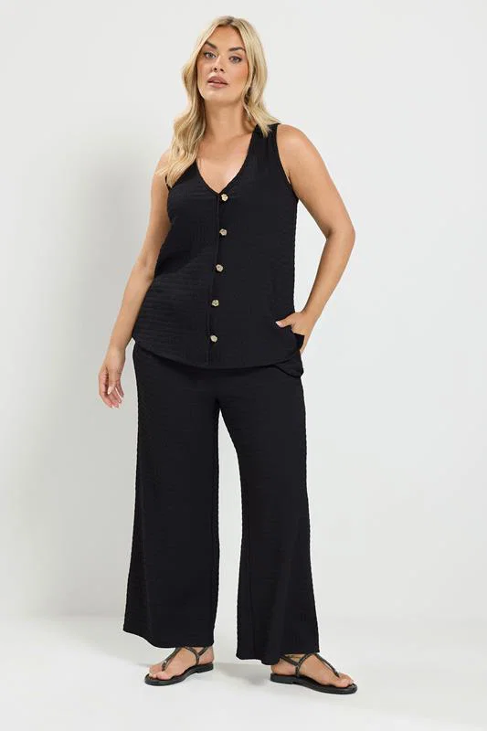 Black Textured Button Through Waistcoat detail 1