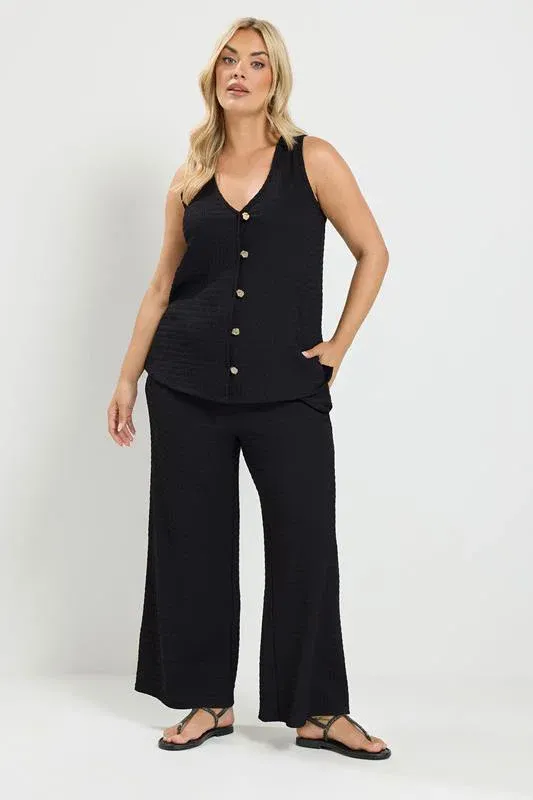 Black Textured Button Through Waistcoat