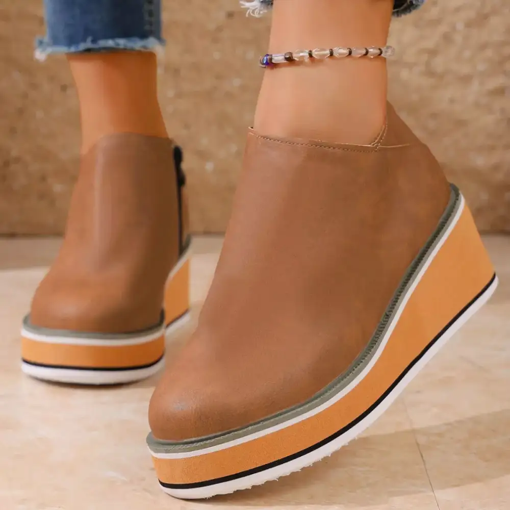 Round Toe Wedge Ankle Boots