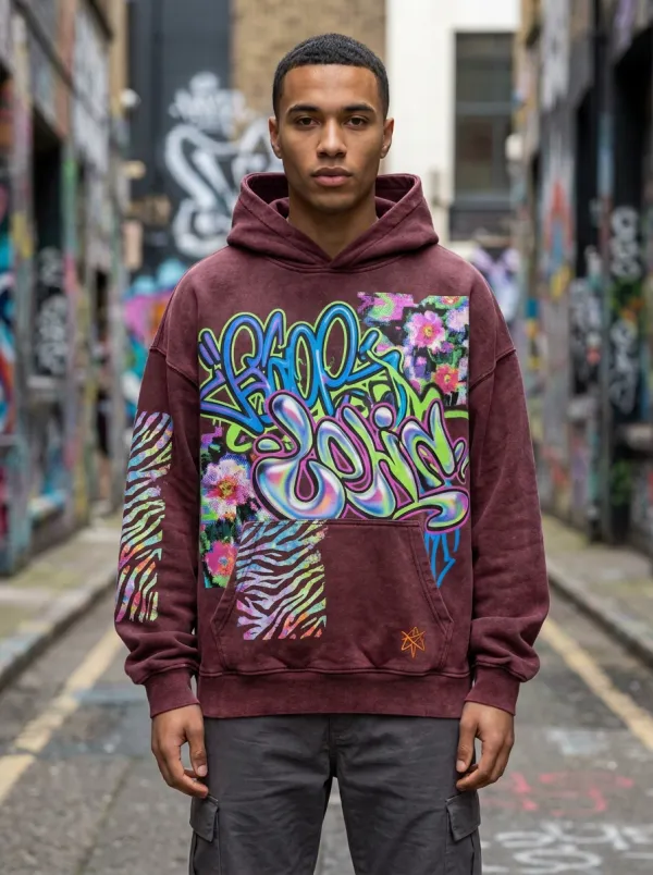 Unisex Canvas Graffiti Floral Zebra Graphic Hoodie