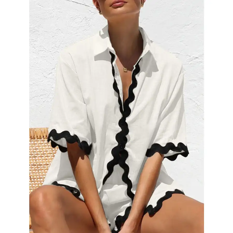 Everyday Contrast Trim Half Sleeve Top and Shorts Set