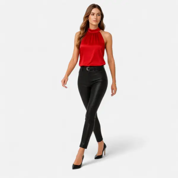 Satin Halter Neck Top  Sleeveless Occasion Style