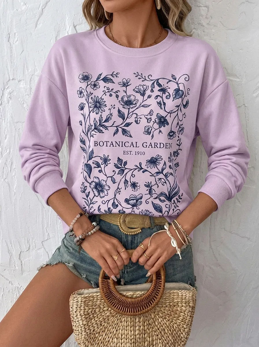 Women's Botanical Garden Floral Nature Graphic Sweatshirt