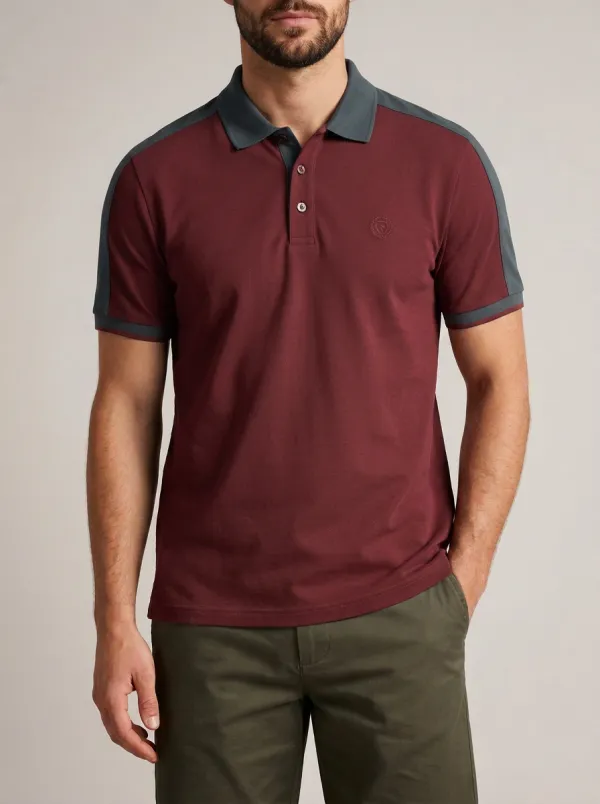 Men's Casual Minimalist Beige Contrast Shoulder Polo Shirt