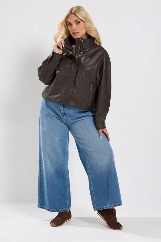 Chocolate Brown Faux Leather Funnel Neck Jacket detail 2