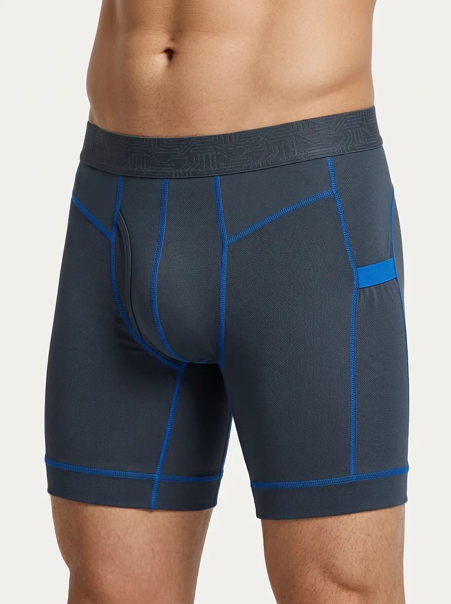 Men's Athletic Tech Circuit Pattern Blue Stitched Boxer Briefs