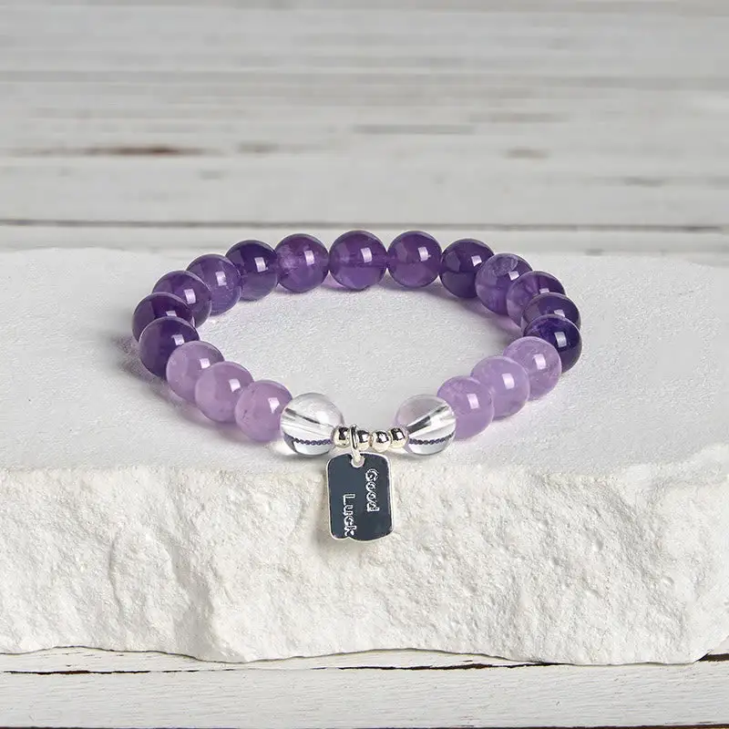 Amethyst Quartz Strawberry Quartz Charm Bracelet