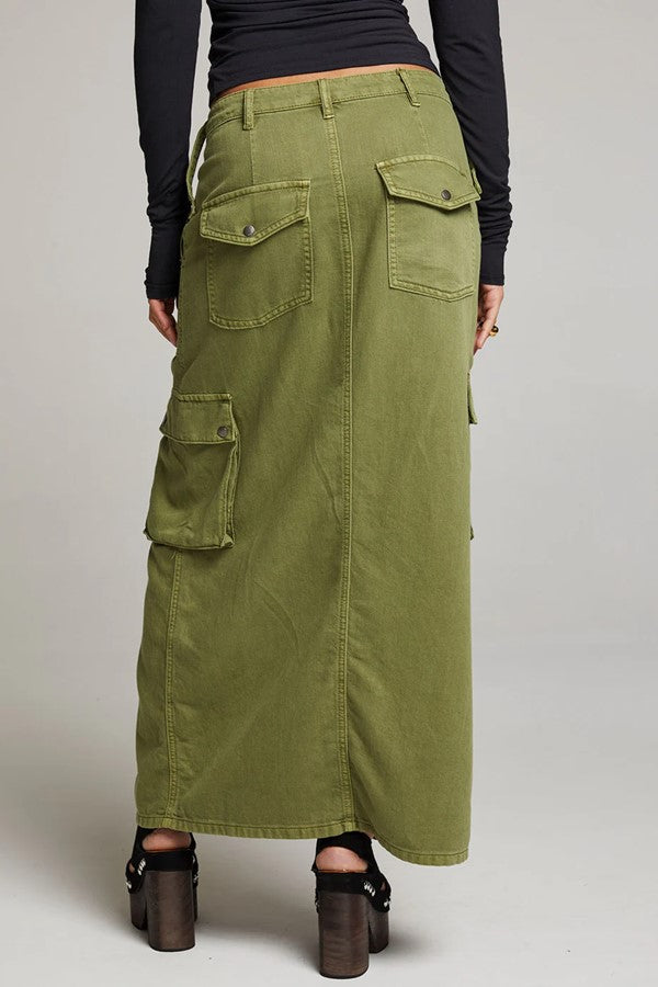 Olive Green Cargo Pocket Maxi Skirt