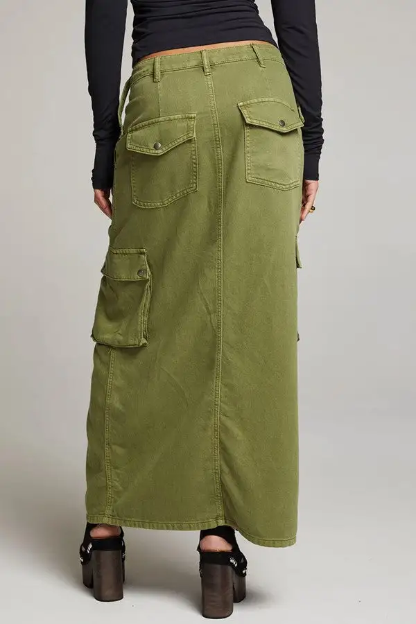 Olive Green Cargo Pocket Maxi Skirt