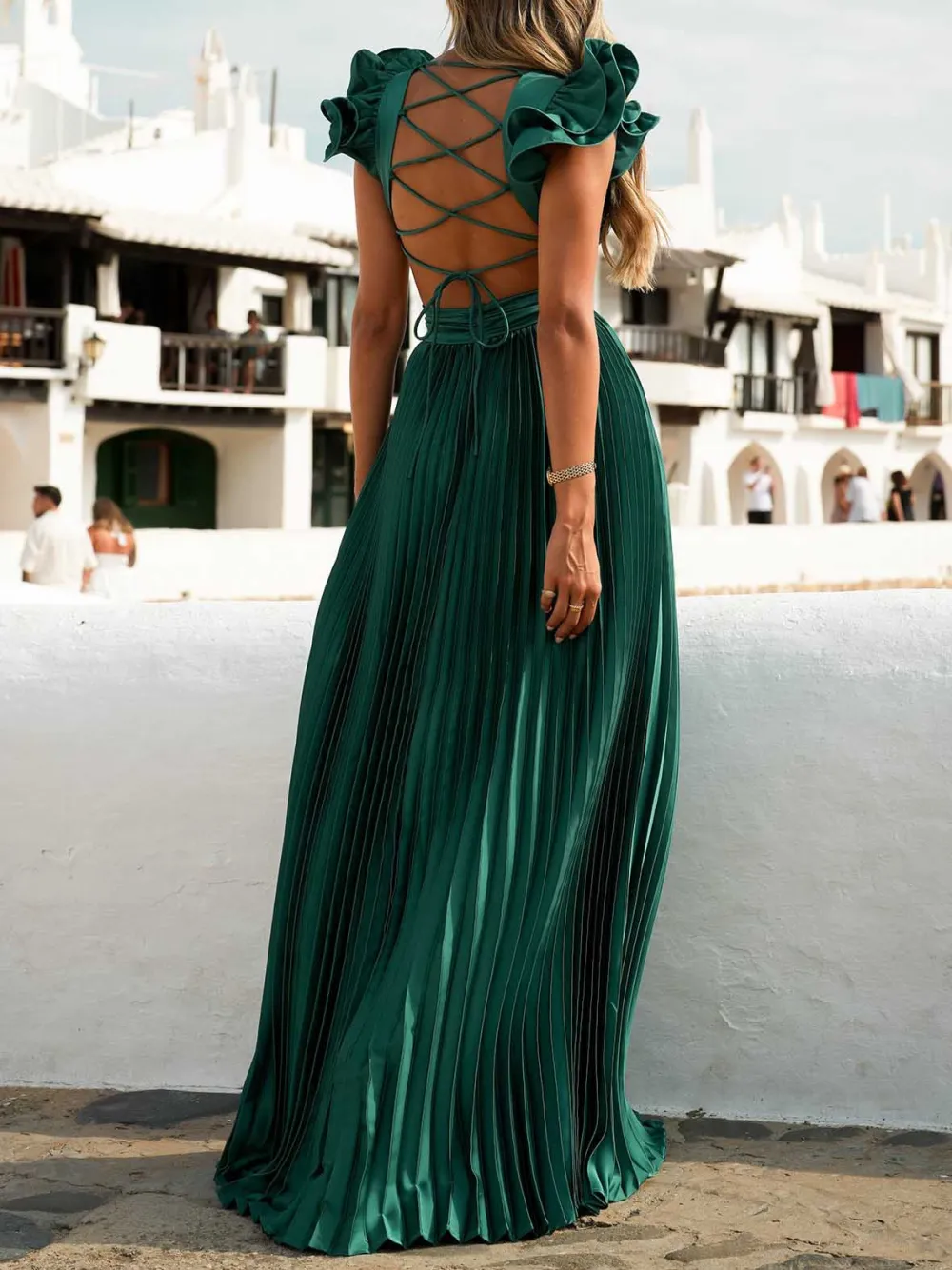 V Neck Open Back Maxi Dress