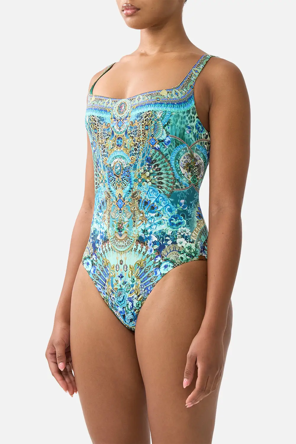 Underwire Square Neck One-Piece Swimsuit with Scoop Back