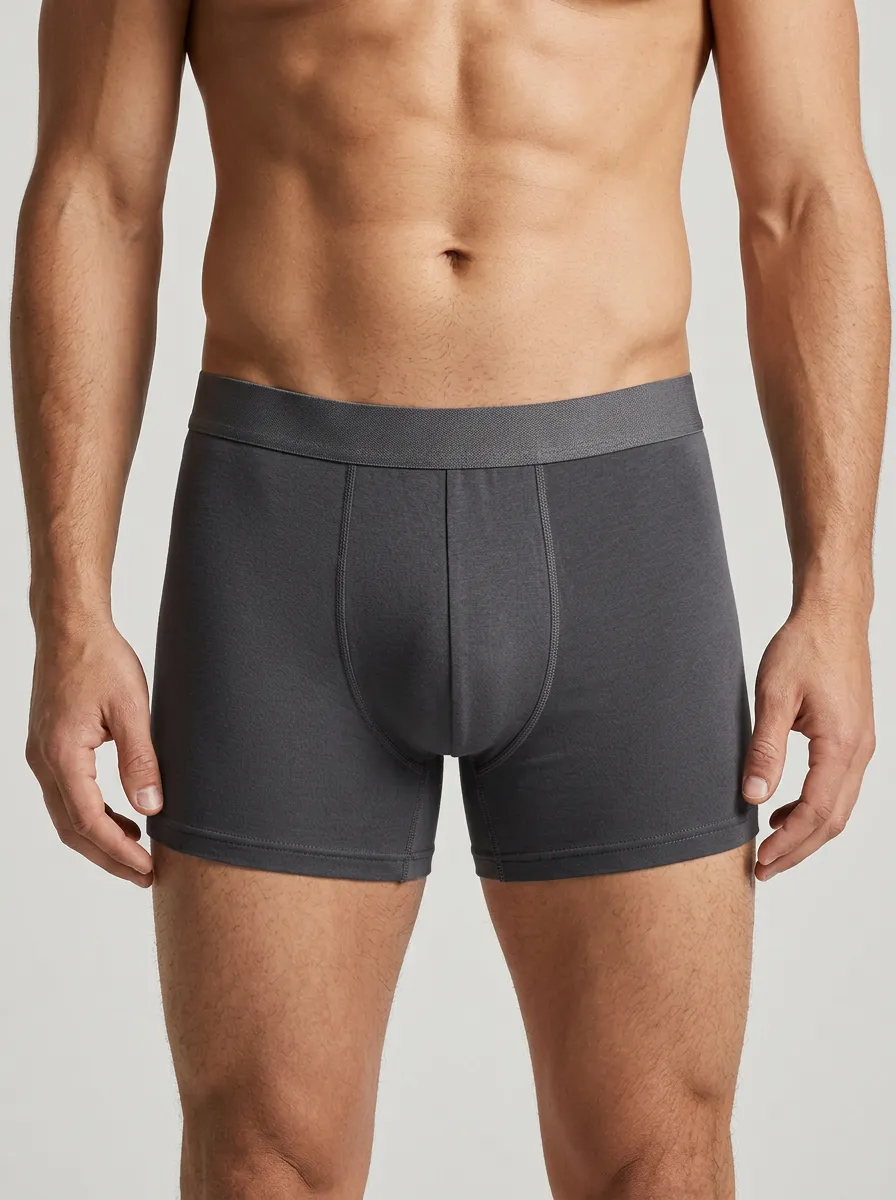 Men's Solid Charcoal Grey Cotton Boxer Briefs