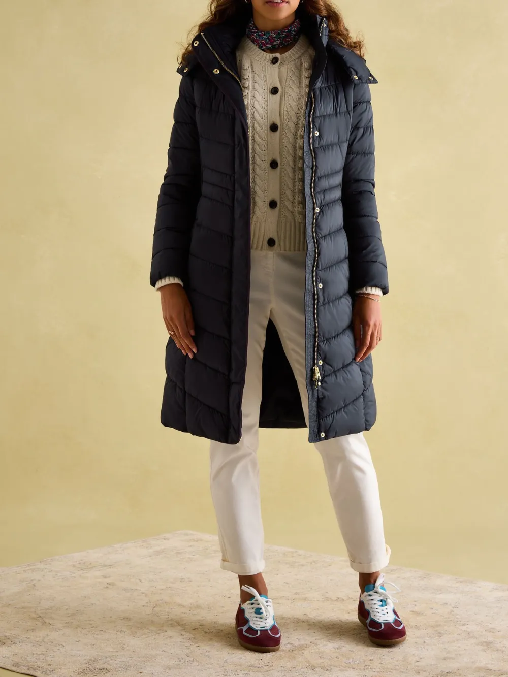 Navy Blue Showerproof Longline Padded Coat