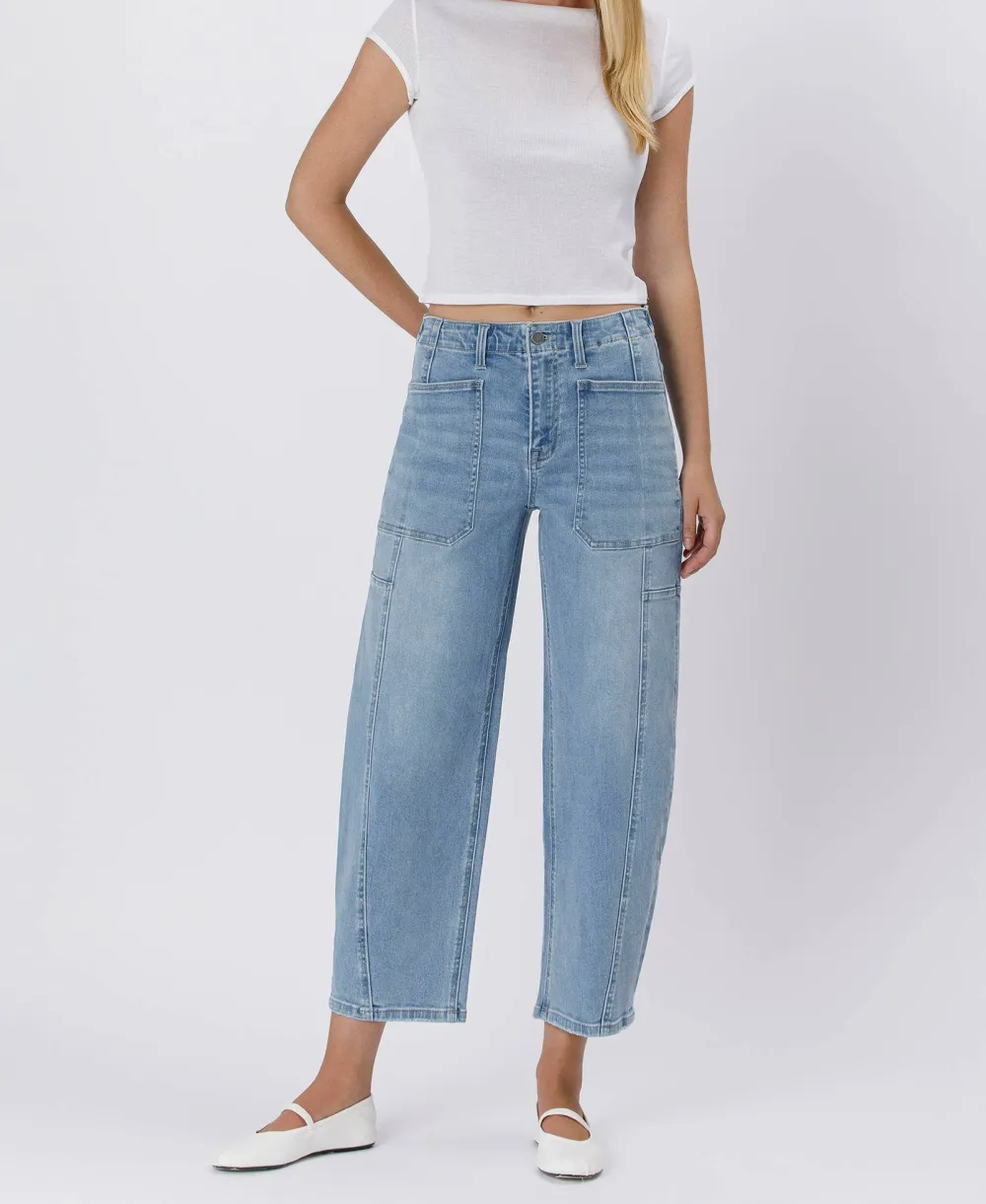 Women's Elastic-Waist Barrel Jeans