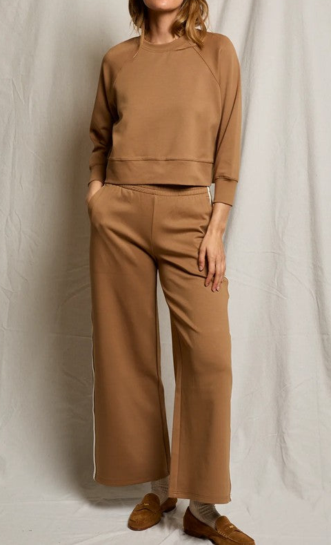 Camel Brown Wide Leg Knit Pants