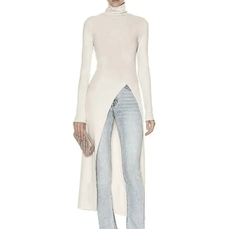 Women's Split-Hem High-Neck Blouse