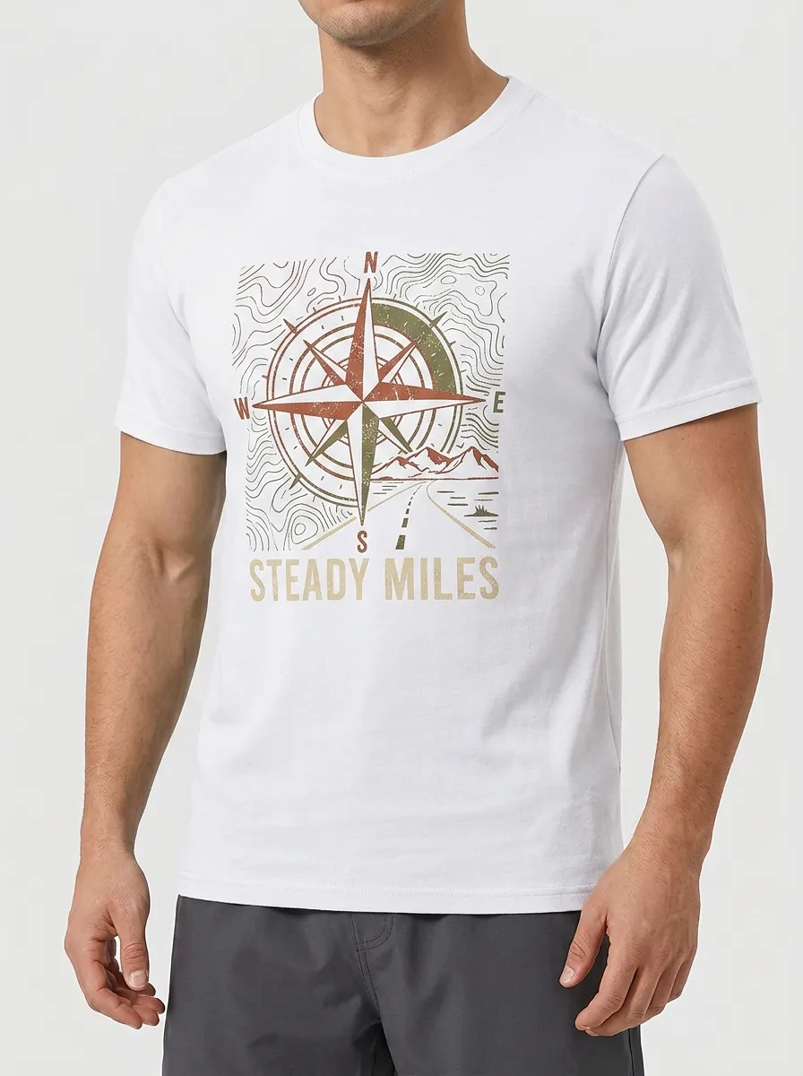 Men's Outdoor Adventure Compass Steady Miles Printed T-shirt