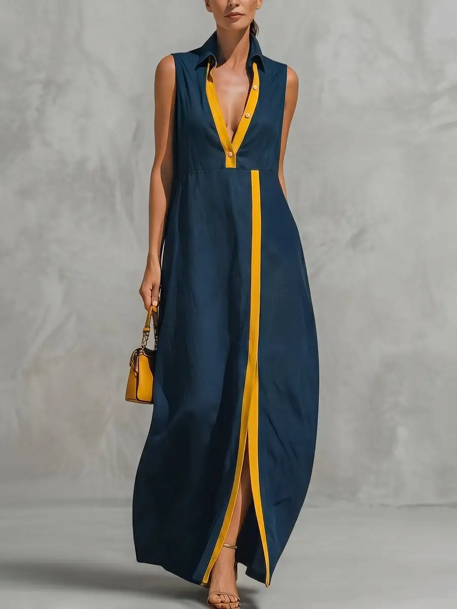 Split Buttoned Maxi Dress