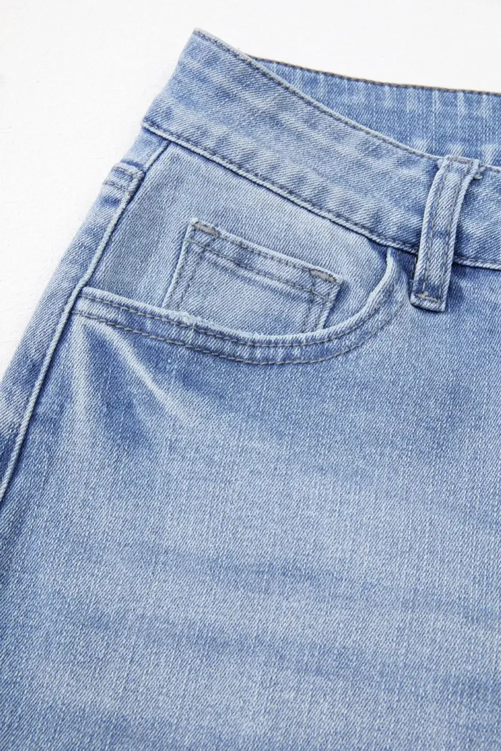 High Waist Flared Raw Hem Washed Casual Jeans