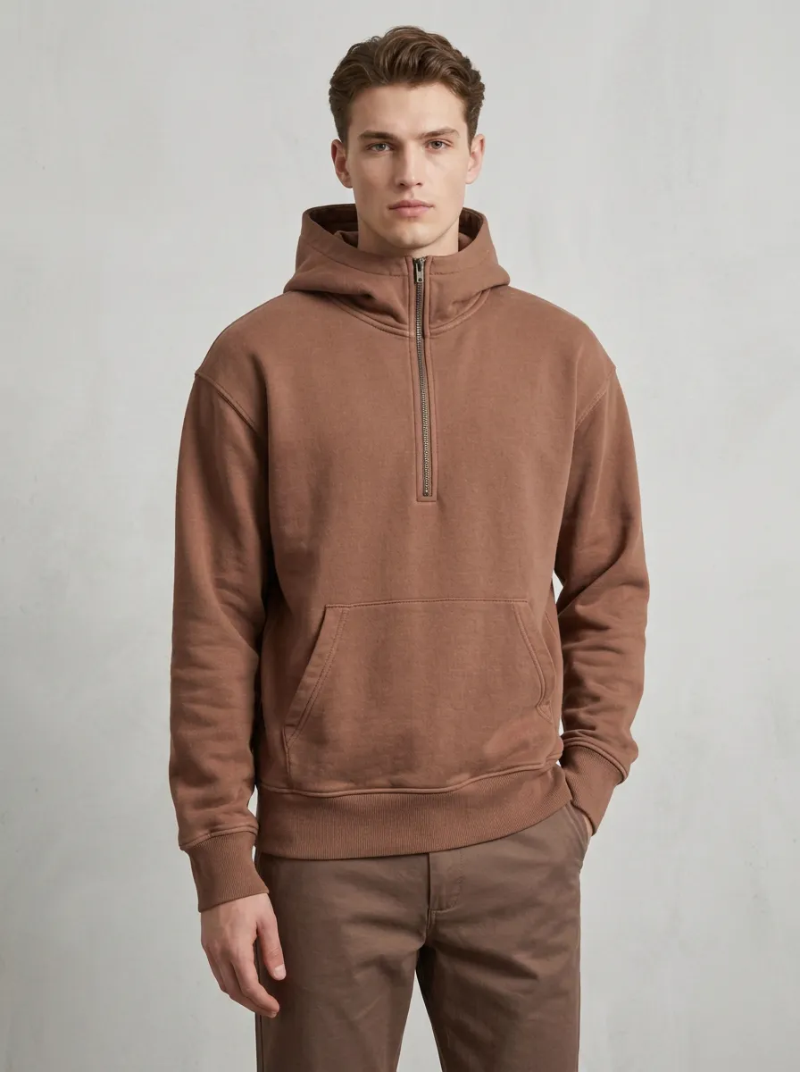 Unisex Quarter Zip Everyday Layering Hooded Sweatshirt