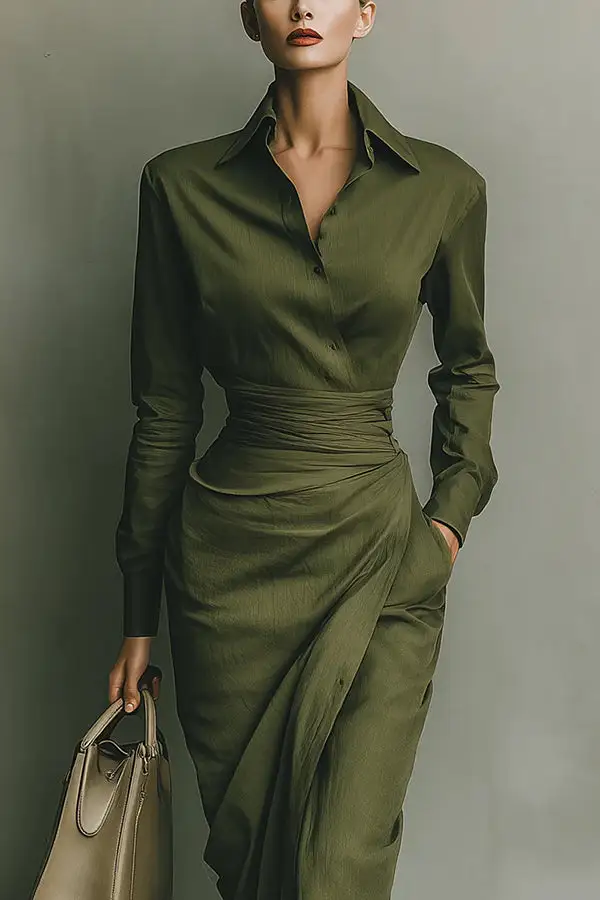 Elegant Asymmetric Long Sleeve And Midi Skirt Set