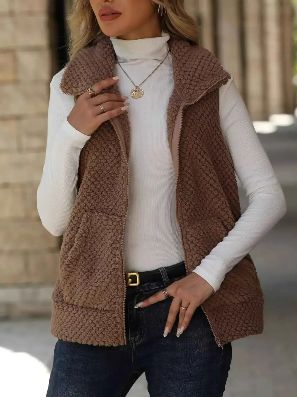 Layered Zip-Up Vest Coat