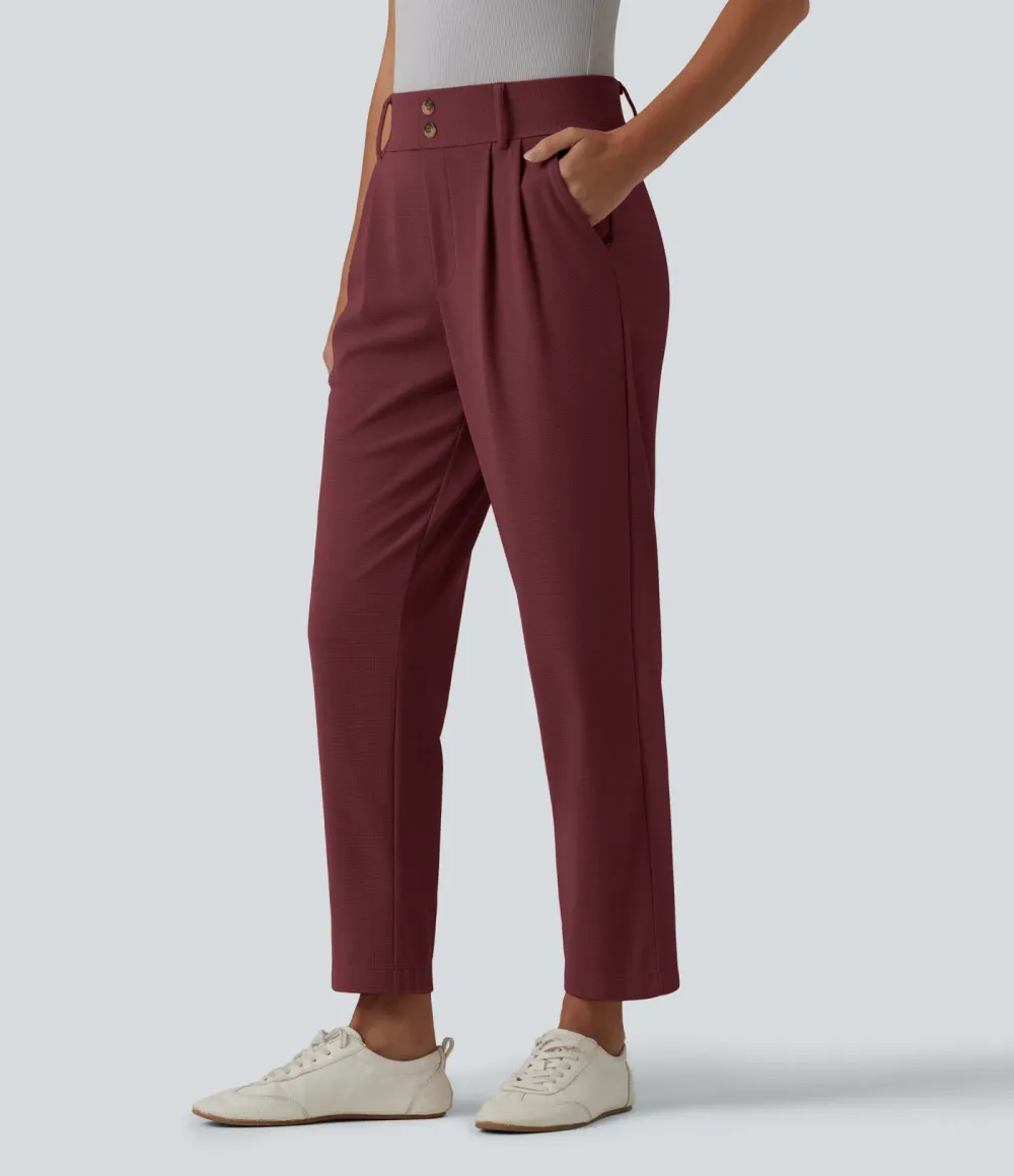  - Tapered office trousers with a high waist, side pockets and waffle fabric