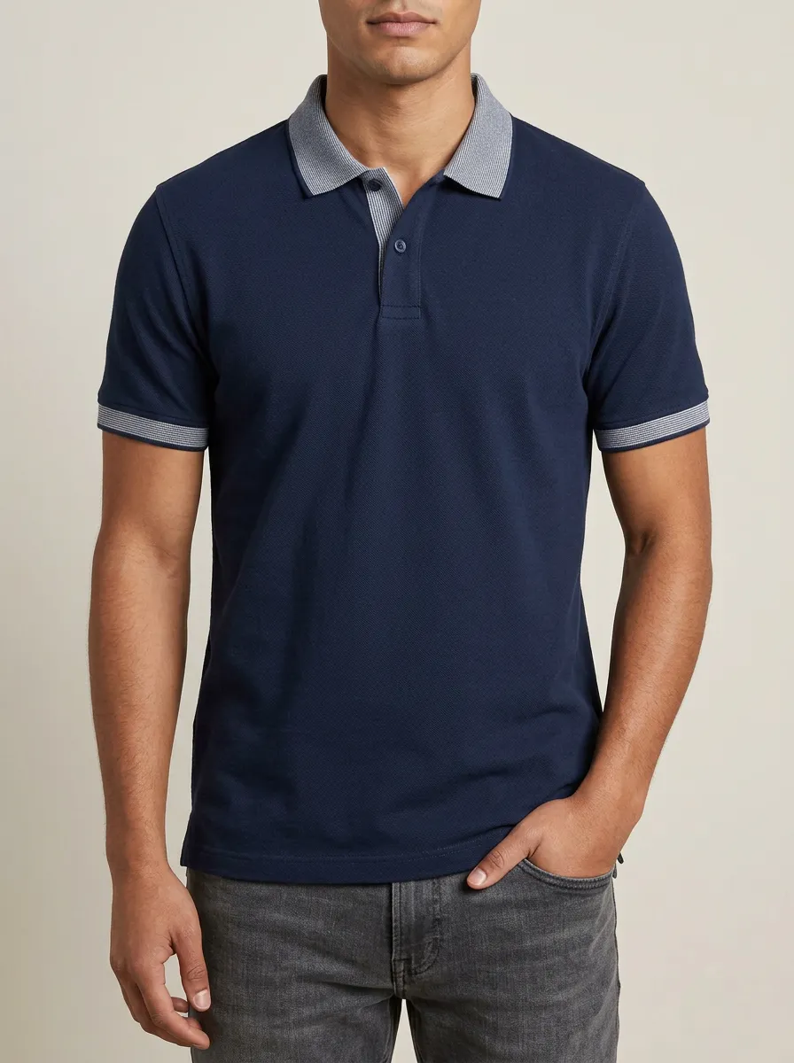 Men's Modern Smart Casual Contrast Collar Polo Shirt