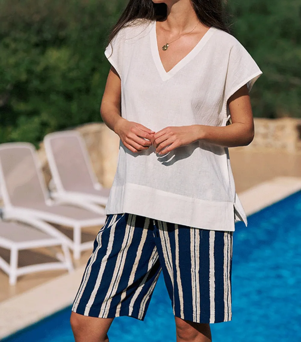 Linen Cotton V Neck Top