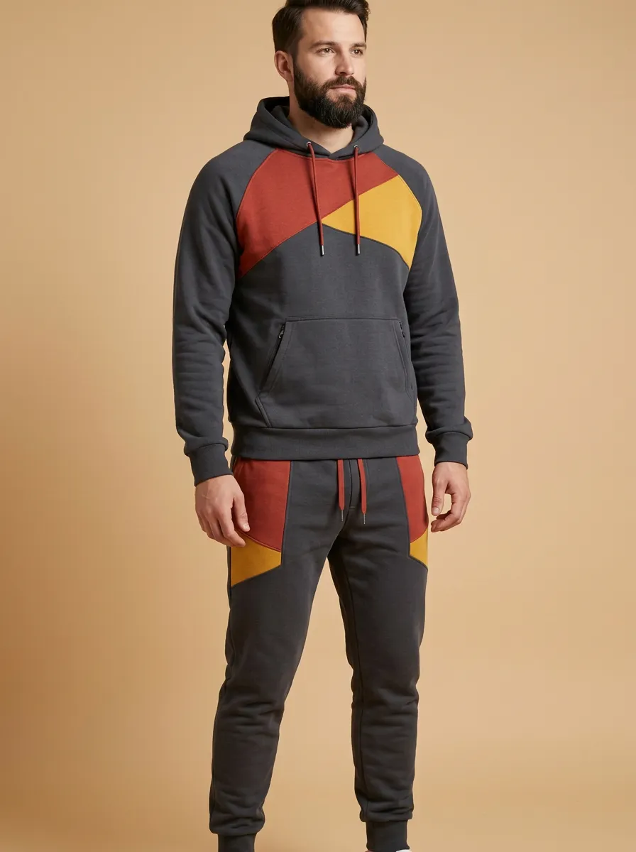 Men's Geometric Colorblock Pattern Print Jogger Set