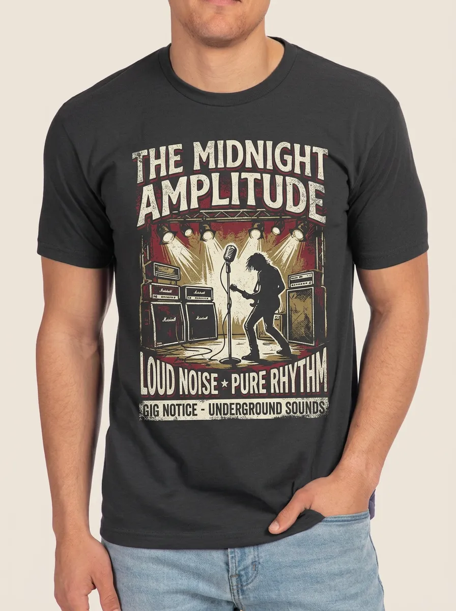Men's Rock Band Music Lover Guitarist Stage Printed T-shirt