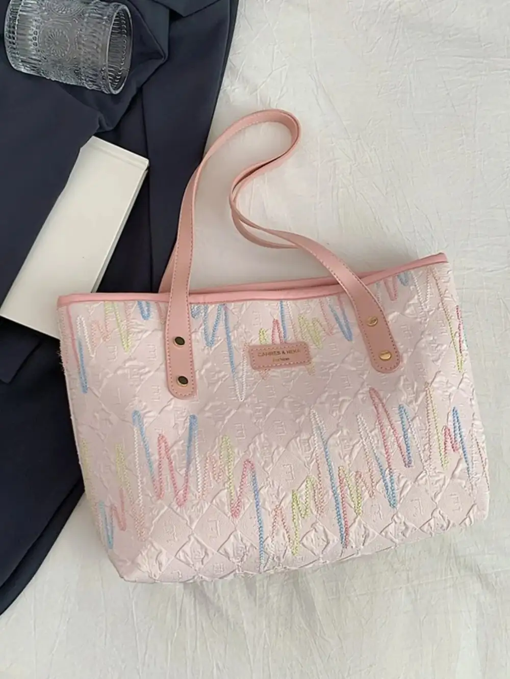Contrast PU Leather Tote Bag