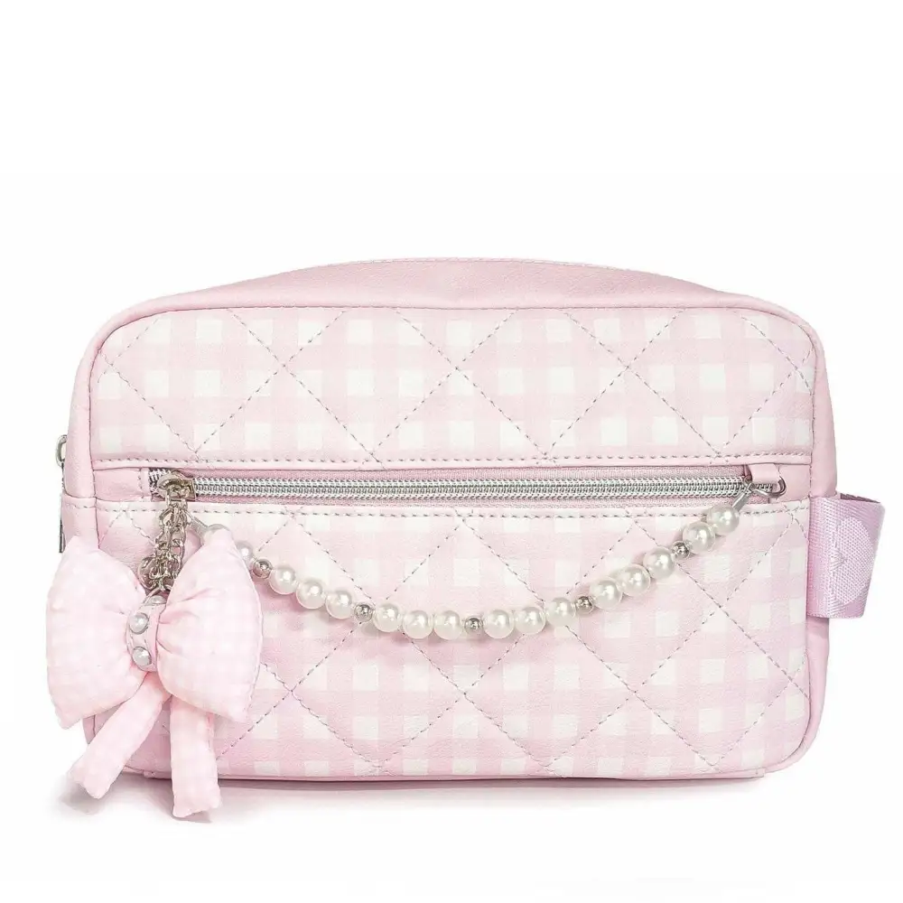 Gingham Pearl Chain Cosmetic Pouch