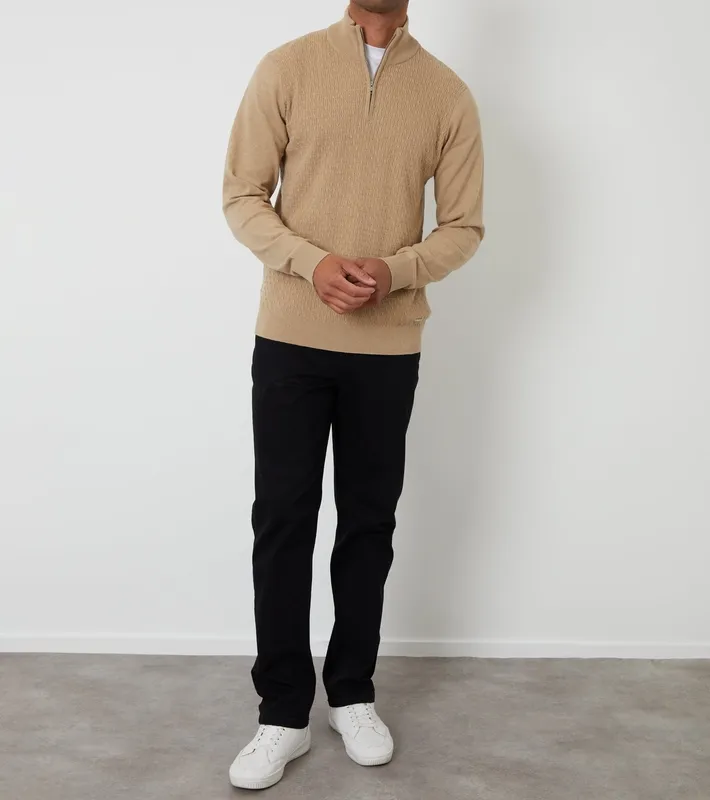 Taupe Mini Cable-Knit Quarter-Zip Sweater