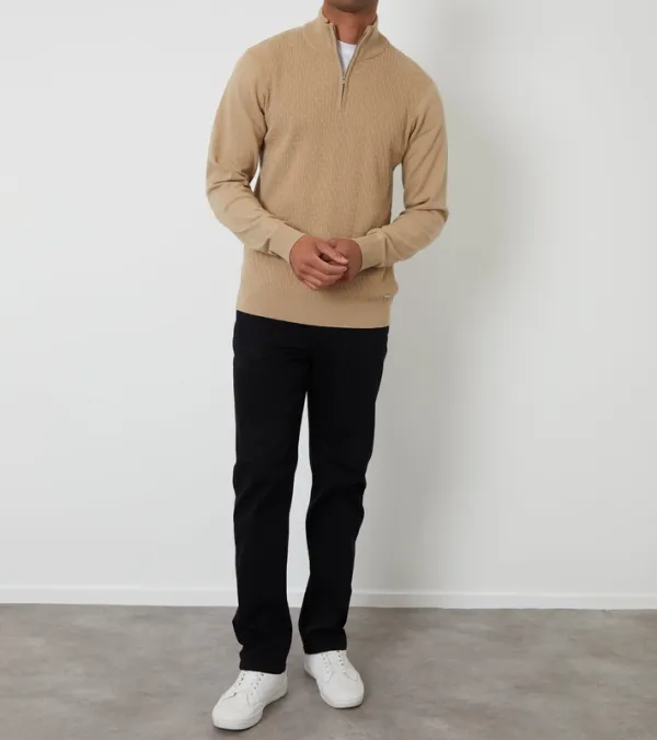 Taupe Mini Cable-Knit Quarter-Zip Sweater