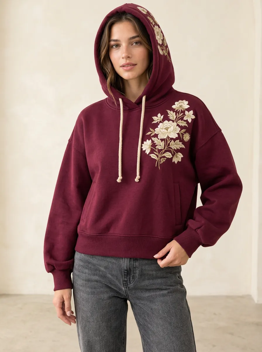Women's Floral Embroidered Graphic Everyday Hoodie