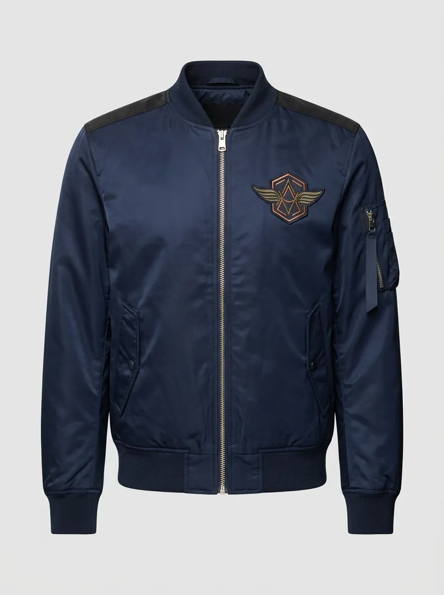 Men's Pilot Style Wing Emblem Printed Bomber Jacket