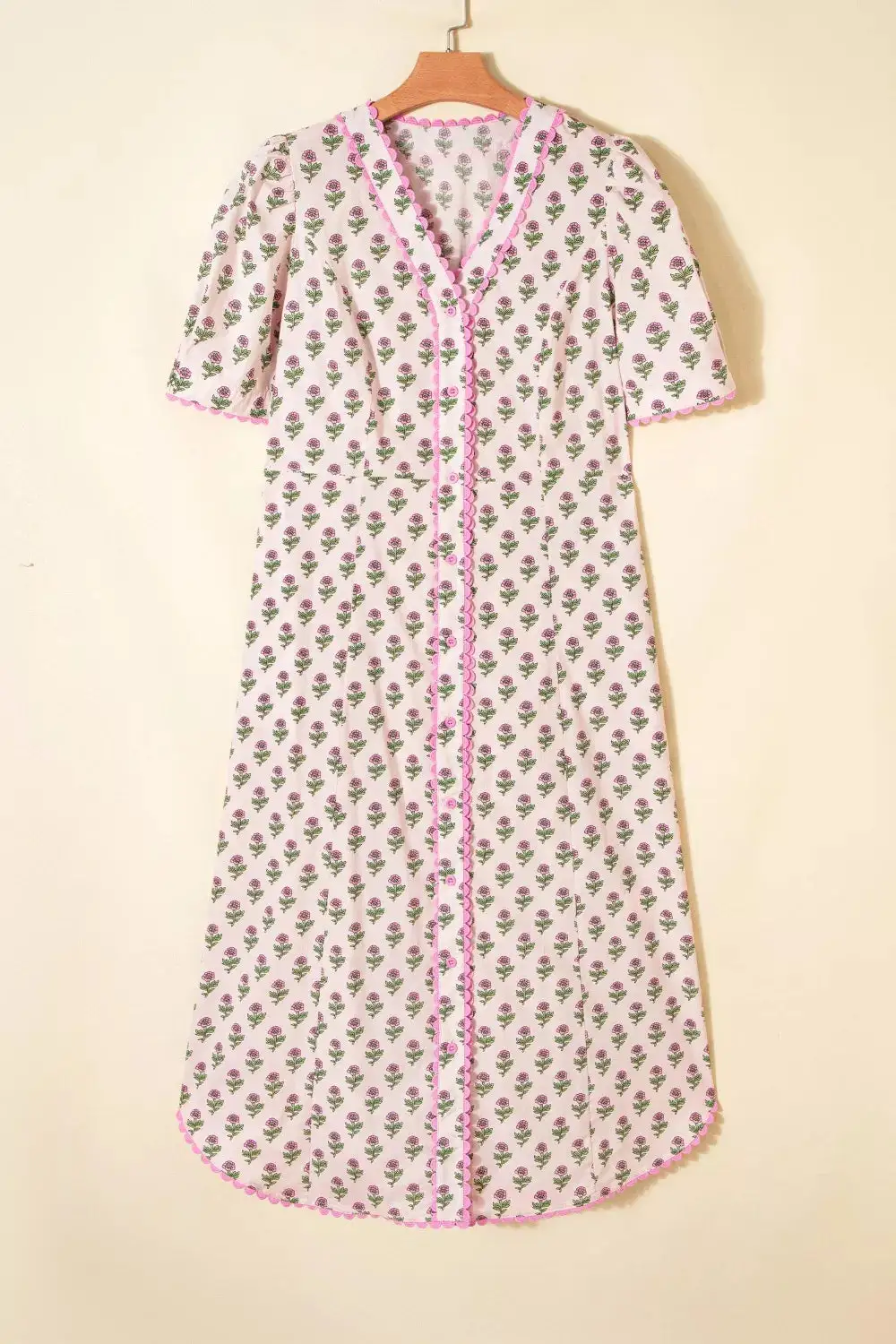 Structured Shape Floral Printed V Neck Dress