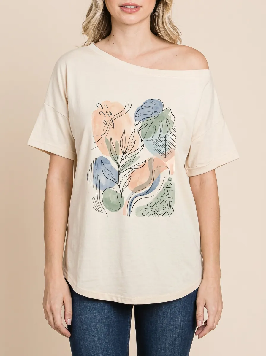 Women's Boho Botanical Abstract Line Art Graphic T-Shirt
