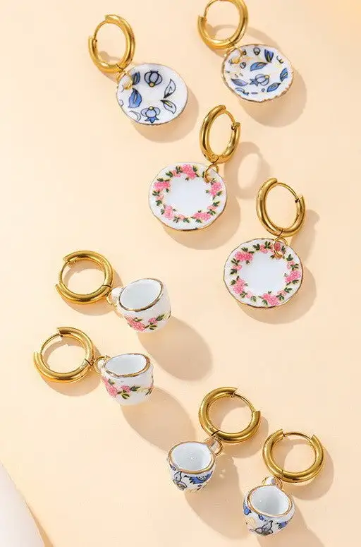 Ceramic Teacup Charm Earrings
