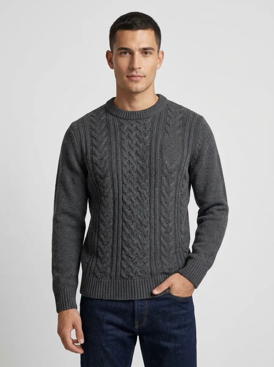 Men's Charcoal Grey Cable Knit Sweater