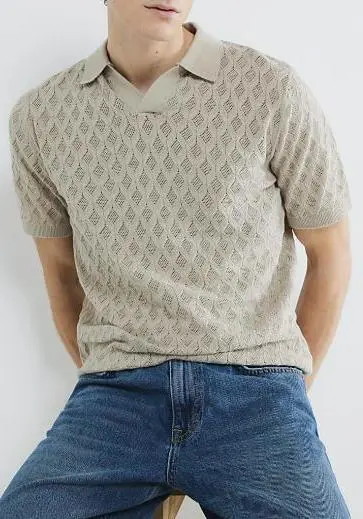 Men's Fashion Casual Stone Color Short Sleeve Polo Shirt Pure Cotton Short Sleeve