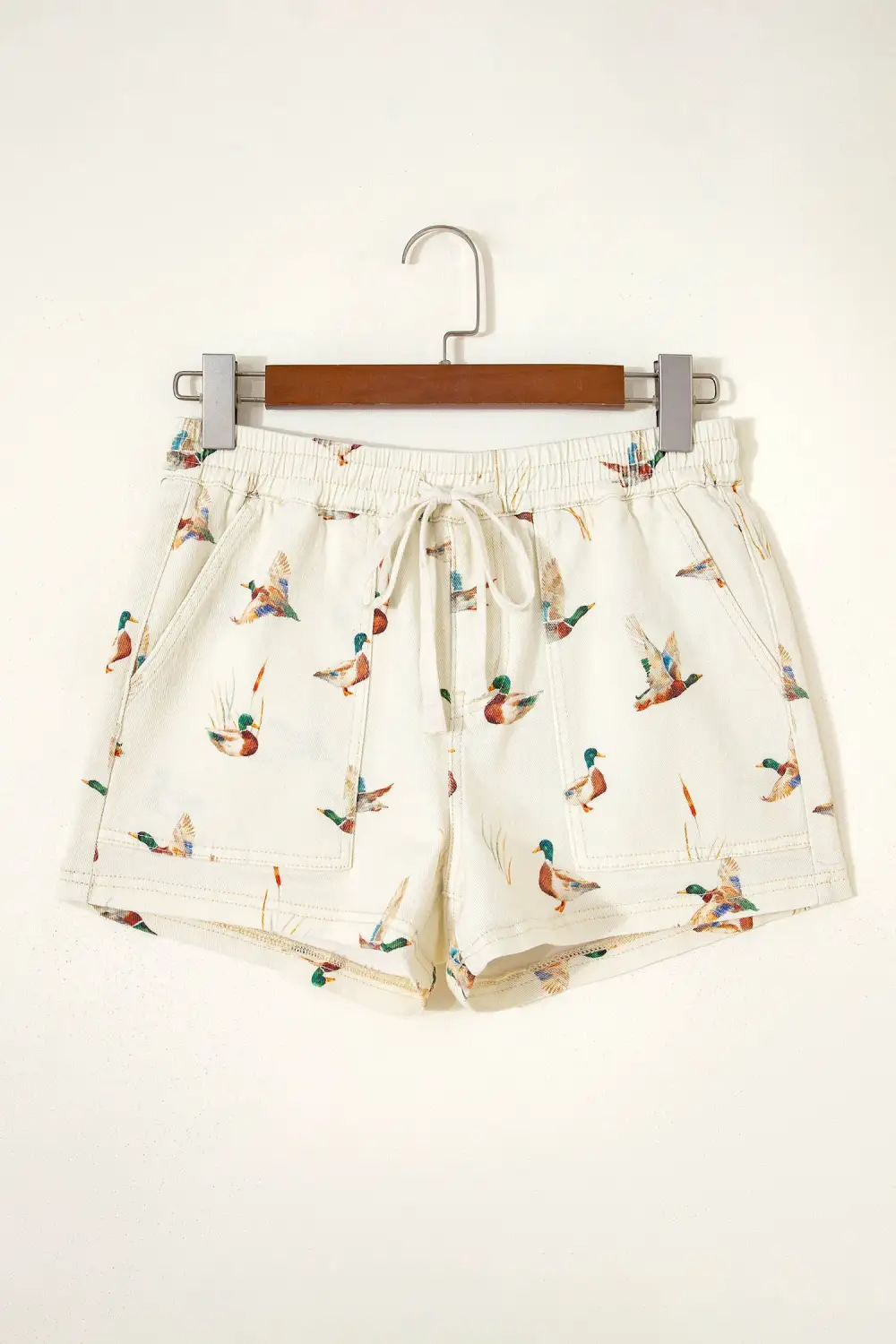 Wild Duck Mallard Printed Drawstring Denim Shorts