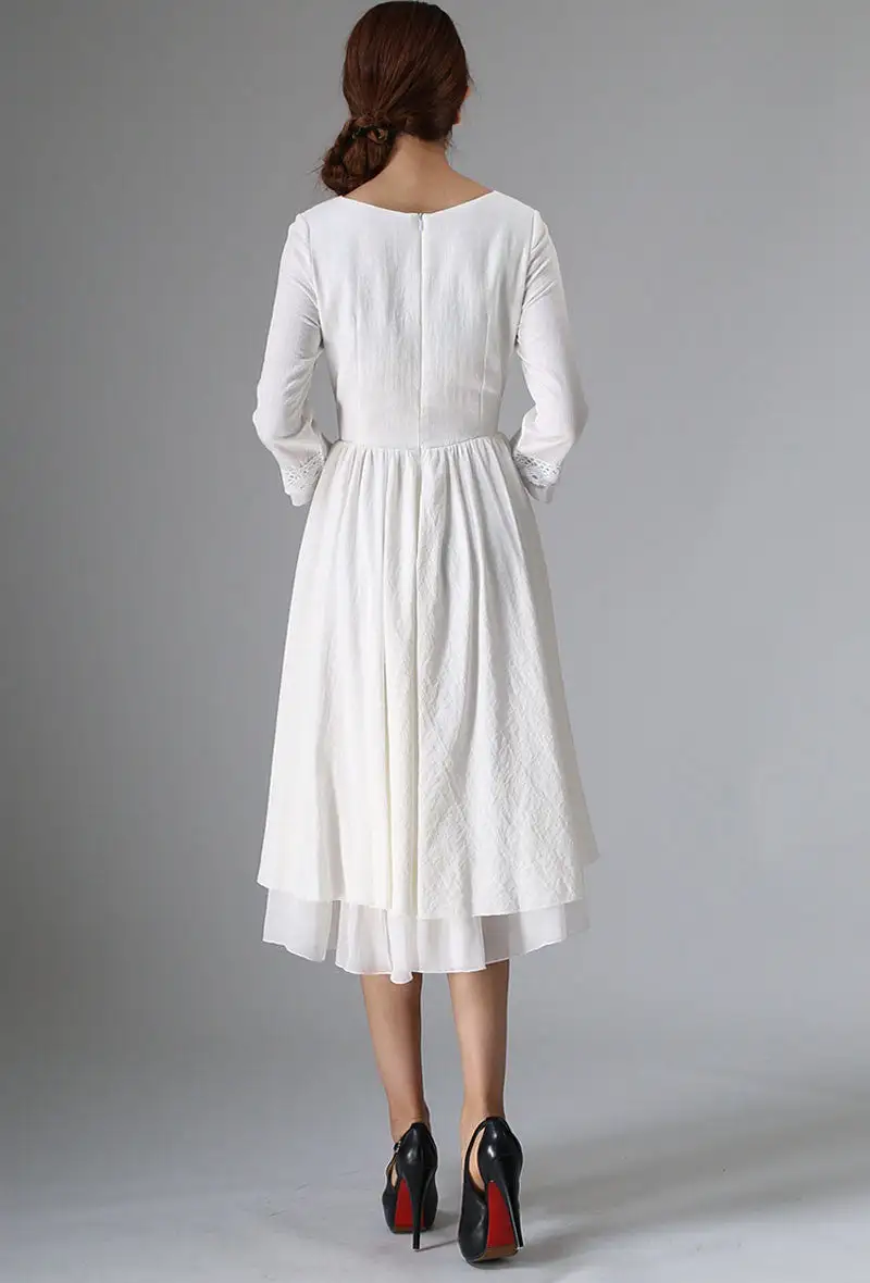 Linen Cotton Three Quarter Sleeve Midi Dress
