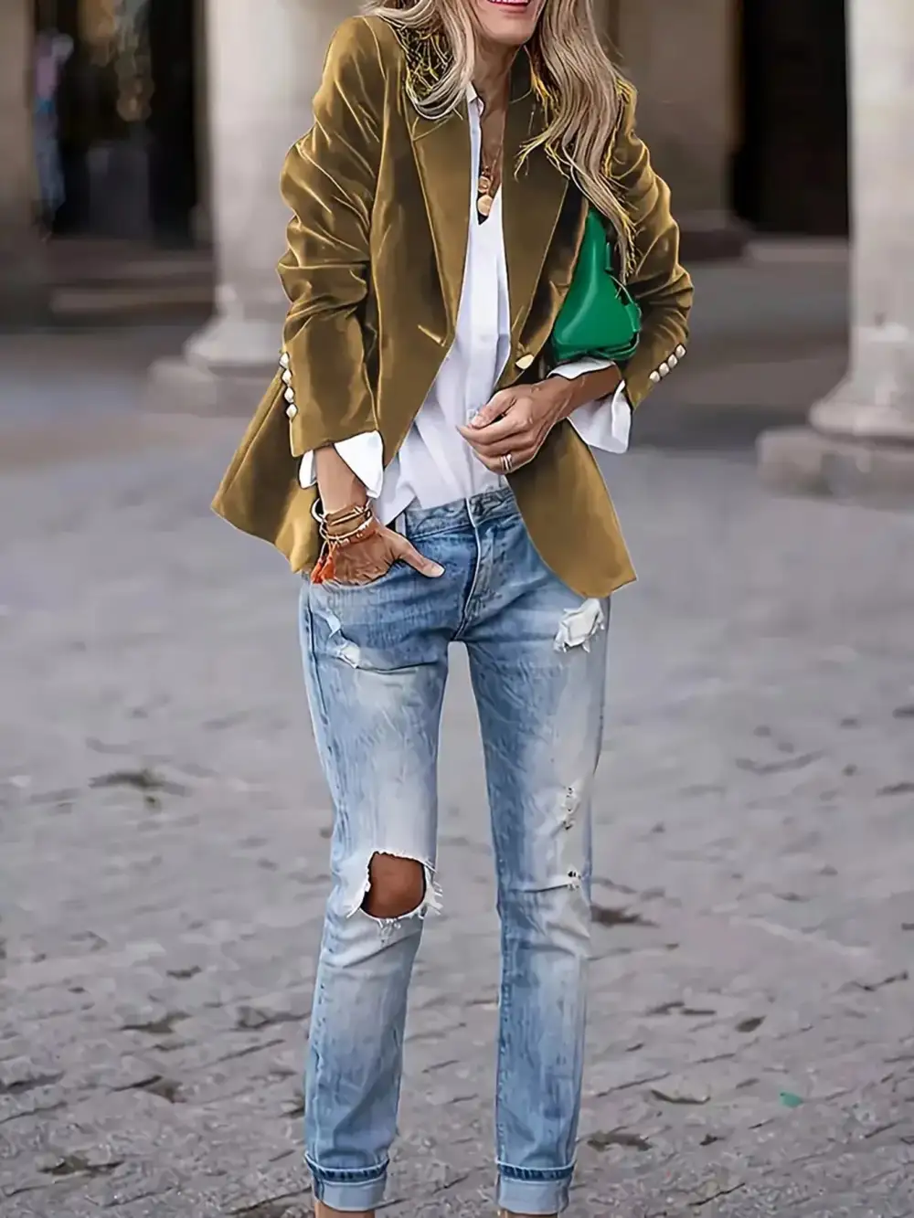 One Button Long Sleeve Blazer
