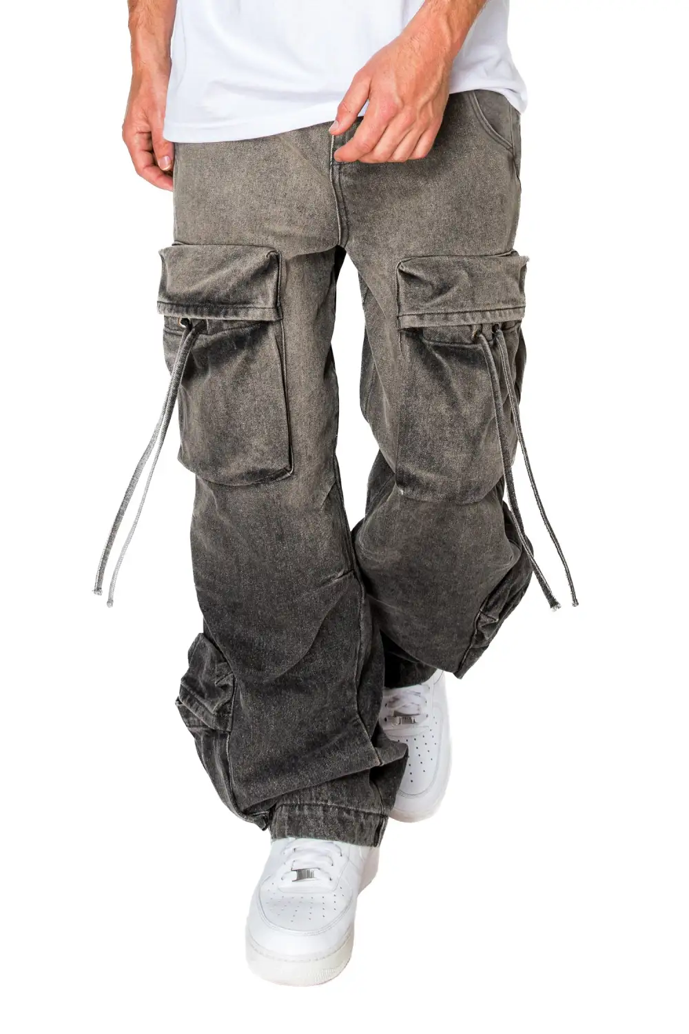 Men's Baggy Fit Faded Wash Cargo Jeans