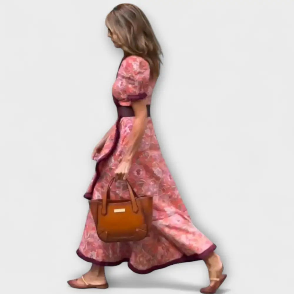 Belted Short Sleeve Flowing Maxi Dress