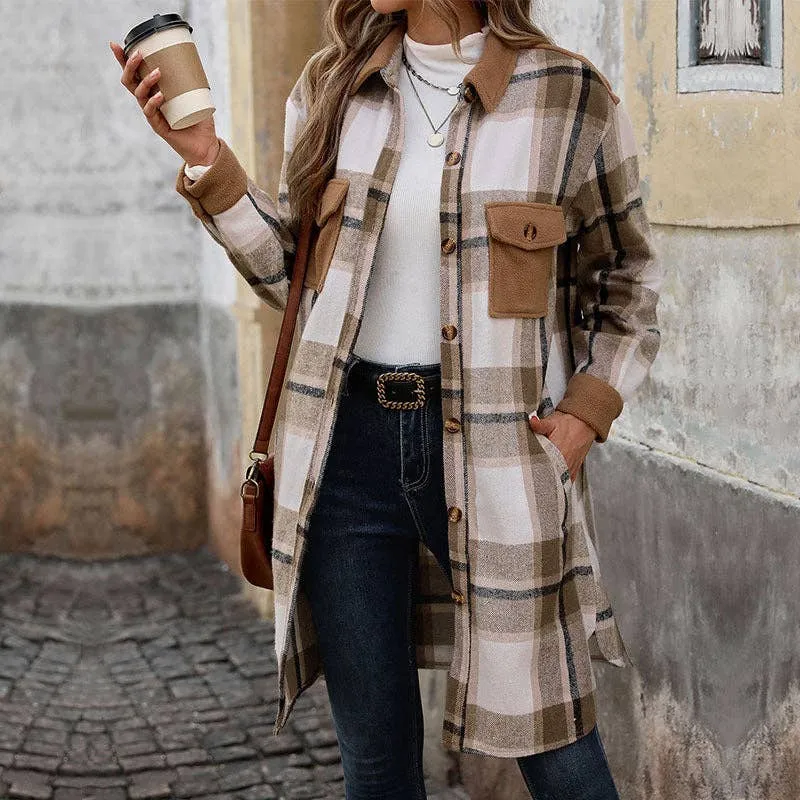 Women’s Polished Plaid Long Coat