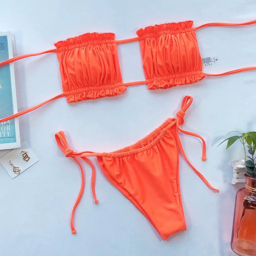 Frill Trim Ruched Bikini Swim Set