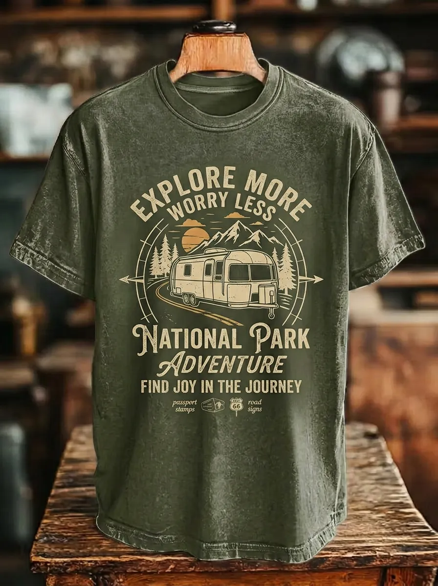 Unisex Camping Lover National Park Camper Van Printed T-shirt